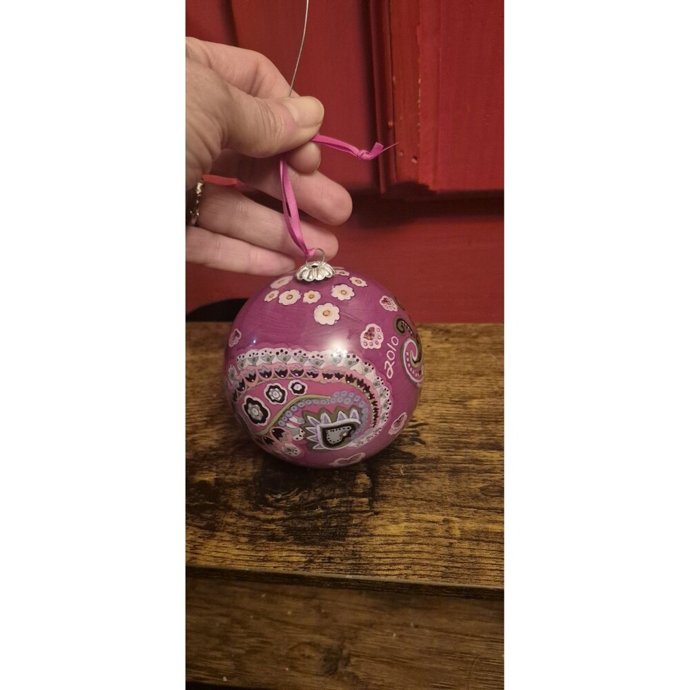 Vera Bradley 2010 Very Berry Paisley Glass Ball Ornament Plum Purple Pink No Box